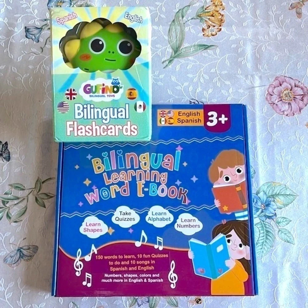 Brand New Bilingual Interactive Learning Word E-Book & Flashcards Toy Spanish